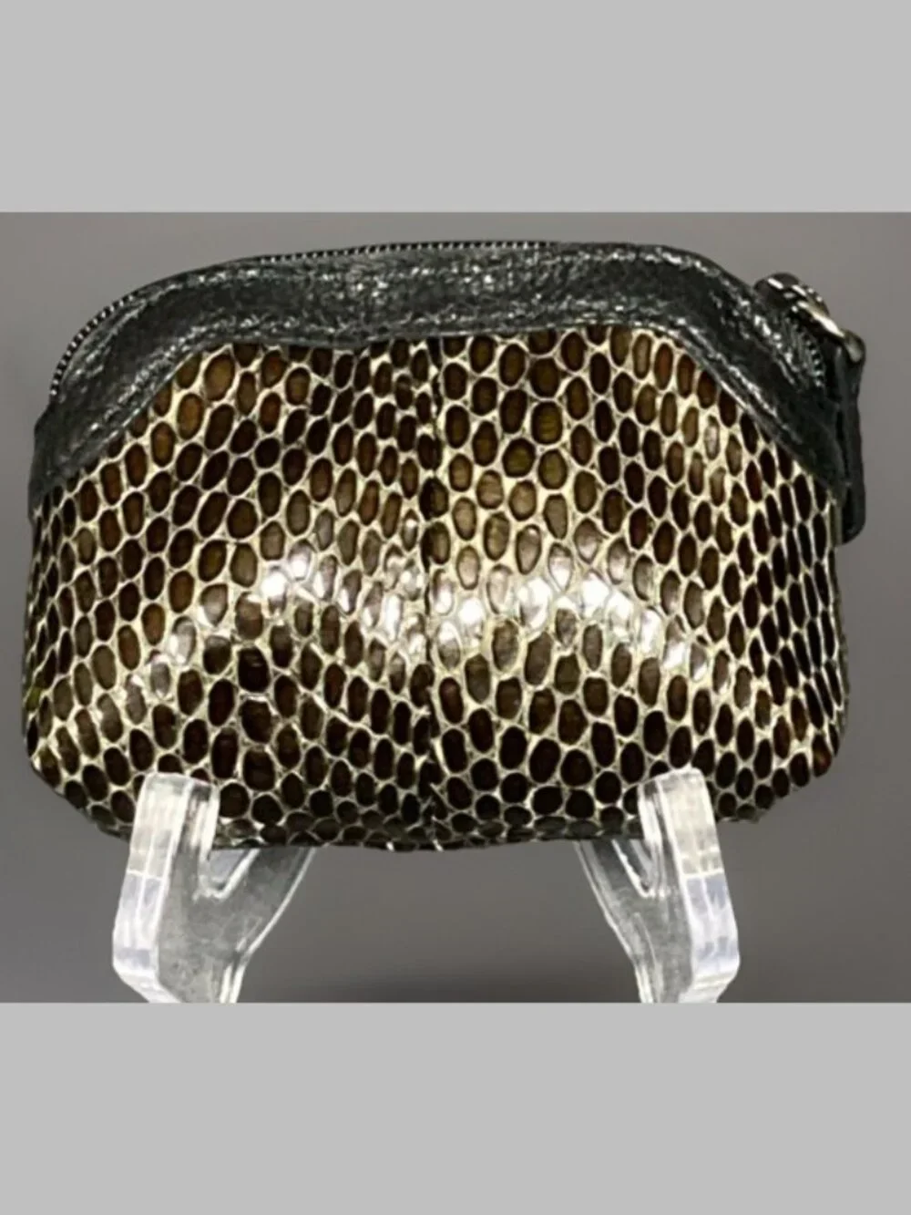 Brighton Black Brown Snakeskin Leather Coin Purse Zip Pouch Heart Vintage